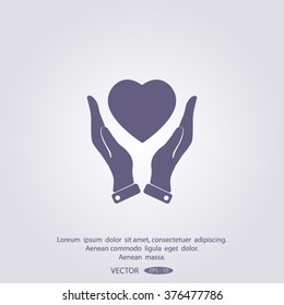 heart in hands icon vector