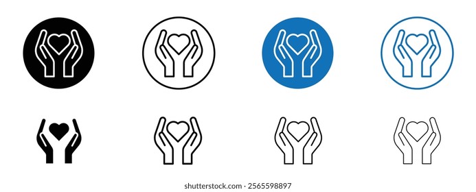 Heart and hands icons in black and blue colors