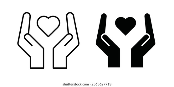 Heart and hands icons in black and white colors