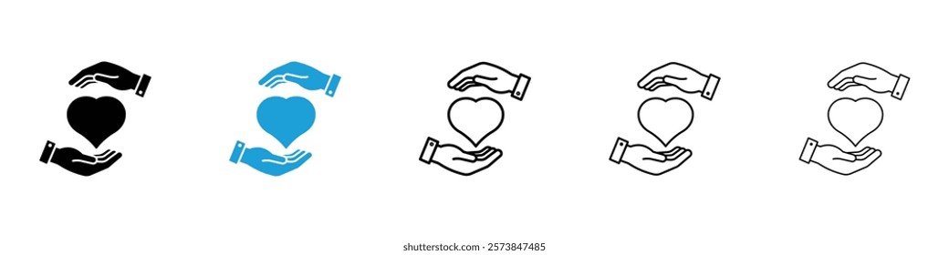 Heart and hands icons in filled and 3 stroke weights