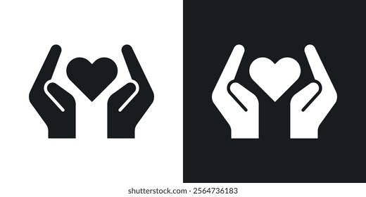 Heart and hands icons in flat syle