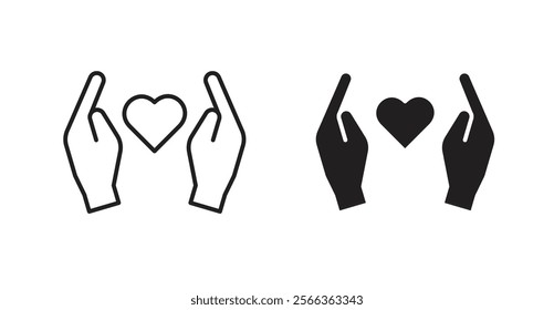 Heart and hands icons in line stroke and flat versions