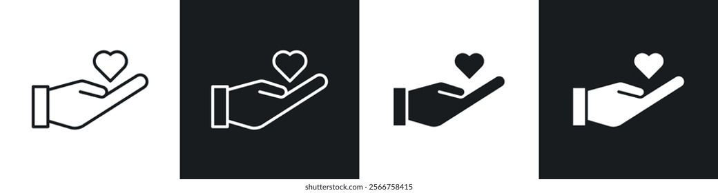 Heart and hands icons in Thin line black color. flat simple vector symbols illustration.