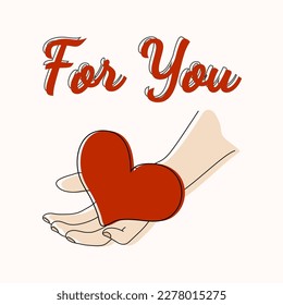 Heart in hands. Line atr. Vector illustration card love, thank you day, devotion, gratitude, peace.