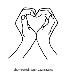 Heart from hands. Line drawing. Happy Valentine's Day. Vector illustration
