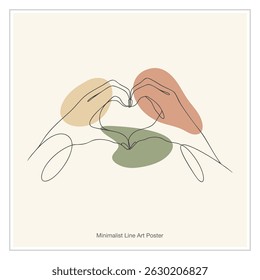 Heart hands line drawing. Love symbol minimalist abstract vector design