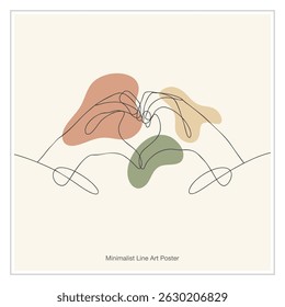 Heart hands line drawing. Love symbol minimalist abstract vector design