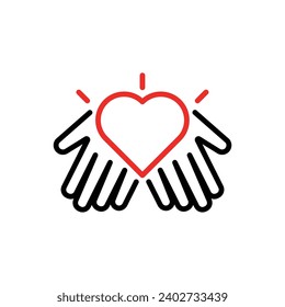 Heart in hands line icon