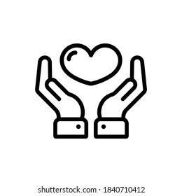 Heart in hands line icon. Donating. Help icon. Give love. Volunteer service. Vector on isolated white background. EPS 10