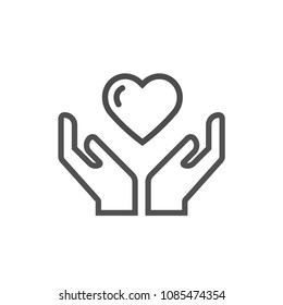 Heart and hands line icon vector illustration