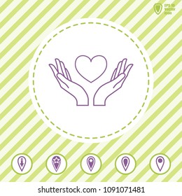 heart in hands line vector icon. Flat design style