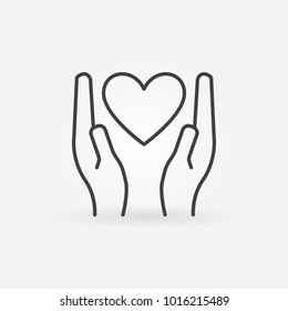 Heart in hands linear icon - vector donation and charity outline concept sign