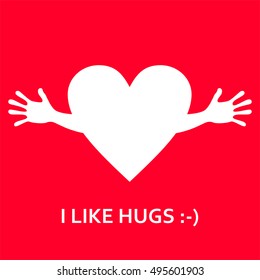 Heart with hands. I love you, I like hugs. Greeting card. Vector illustration, icon, sign, symbol, logo.