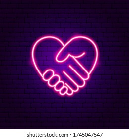 Heart Hands Neon Sign. Vector Illustration of Meditation Promotion.