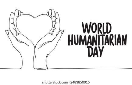 Corazón en las manos una línea continua. Día Mundial Humanitario. Arte vectorial dibujado a mano