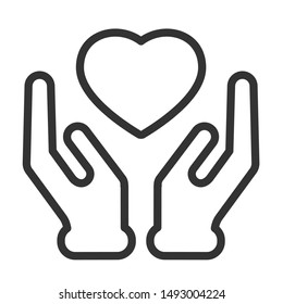heart in hands outline vector icon isolated on white background. healthcare flat icon for web, mobile and user interface design. medical healthcare concept