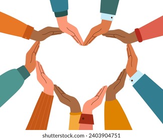 A heart from the hands of people of different nationalities. The concept of friendship, peace and equality.	