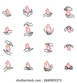 Heart in hands set. Icons bundle. Vector medical illustration.