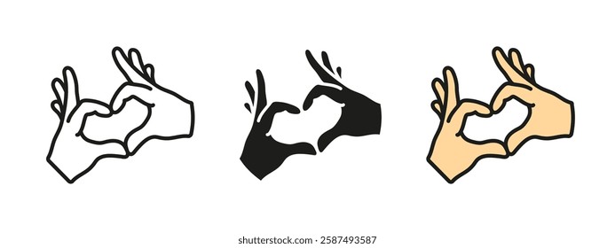 Heart hands sign icon. Gesture of love and affection. Romantic and emotional vector illustration. Symbol of unity and caring. Friendship and support concept.