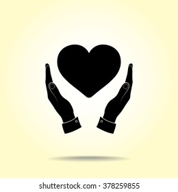 Heart in hands sign icon, vector illustration. Flat design style 