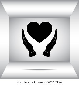 Heart in hands sign icon, vector illustration. Flat design style 