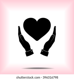 Heart in hands sign icon, vector illustration. Flat design style 