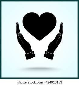 Heart in hands sign icon, vector illustration. Flat design style 