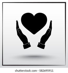 Heart in hands sign icon, vector illustration. Flat design style 