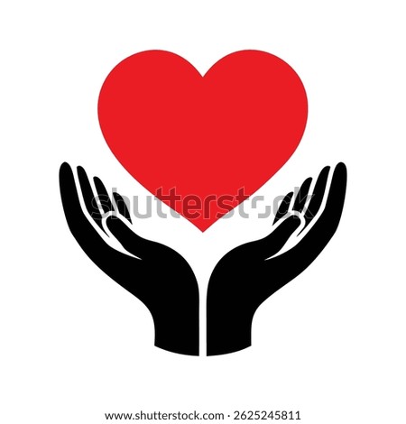 Heart in Hands Silhouette Vector on White Background