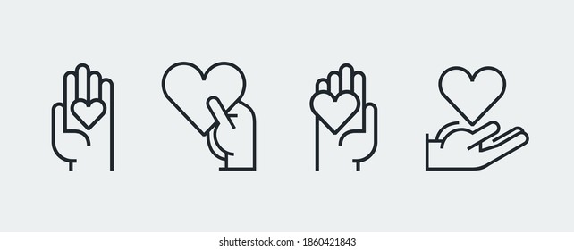 Heart in hands stock illustration. Charity Silhouette, Donation and Peace Icons. Love and Protection Symbol. Vector Illustration