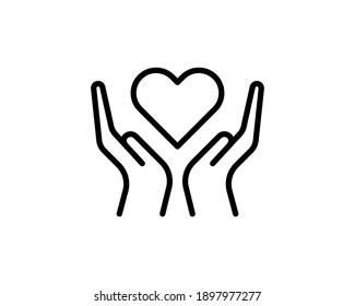 Heart in hands symbol line icon. Logo template for charity and donation, voluntary and non profit organization. Vector illustration isolated on white.