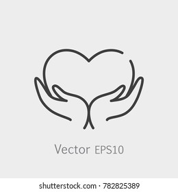 Heart in hands symbol line icon. Logo template for charity and donation, voluntary and non profit organization.