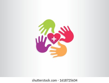 Heart with hands symbol logo design template. Medical symbol icon