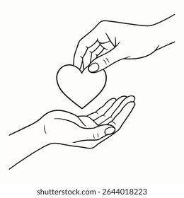 Heart in Hands A Symbolic Depiction of Love Giving and Support with Simplistic Black and White Line Art