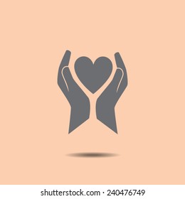 Heart in hands vector icon 