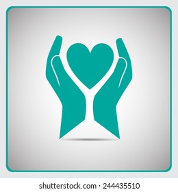 Heart in hands vector icon 
