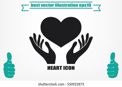 Heart in the hands vector icon.