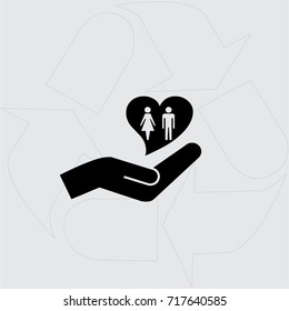 Heart and hands vector icon
