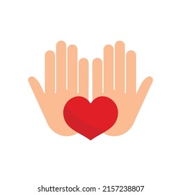 Corazón en manos vectorial icono o elemento de diseño.Concepto de amor, cooperación, solidaridad. 