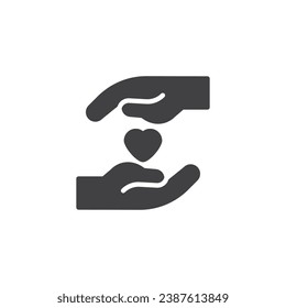 Heart in hands vector icon. filled flat sign for mobile concept and web design. Hands holding heart glyph icon. Love symbol, logo illustration. Vector graphics