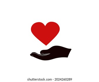 Corazón en el icono del vector de manos. Logo de las manos de ayuda