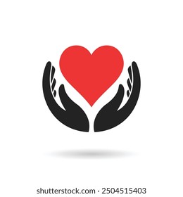 Heart in the hand's vector icon. Love care raster illustrations. Helping hands logo. Hands holding heart art vector