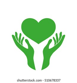 Heart in the hands vector icon. Heart protection sign flat style.