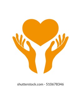 Heart in the hands vector icon. Heart protection sign flat style.