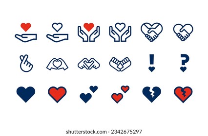 Heart and Hands Vector Icon Set
