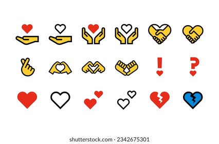 Heart and Hands Vector Icon Set
