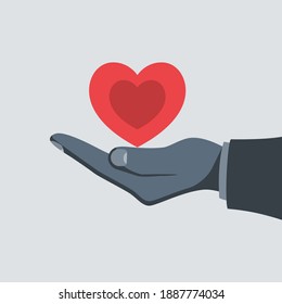 Corazón en las manos. Diseño plano de ilustración vectorial. Aislado sobre fondo blanco. Concepto de salud. Símbolo de devoción fidelidad. 