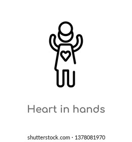 heart in hands vector line icon. Simple element illustration. heart in hands outline icon from people concept. Can be used for web and mobile