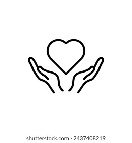 Heart and Hands Vector Line Icon Illustration.