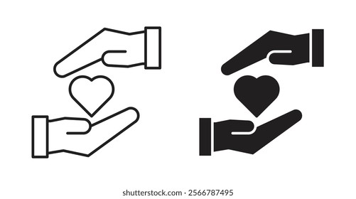 Heart and hands vector line icon illustration